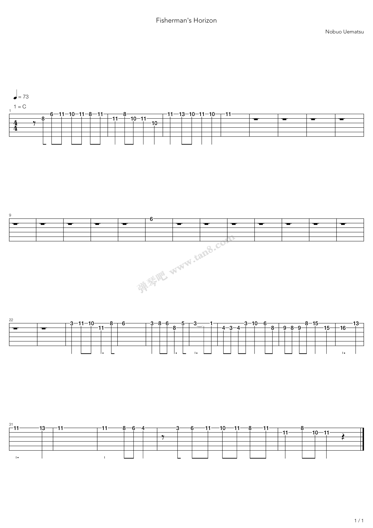 《最终幻想8 - Fishermans Horizon》吉他谱-C大调音乐网