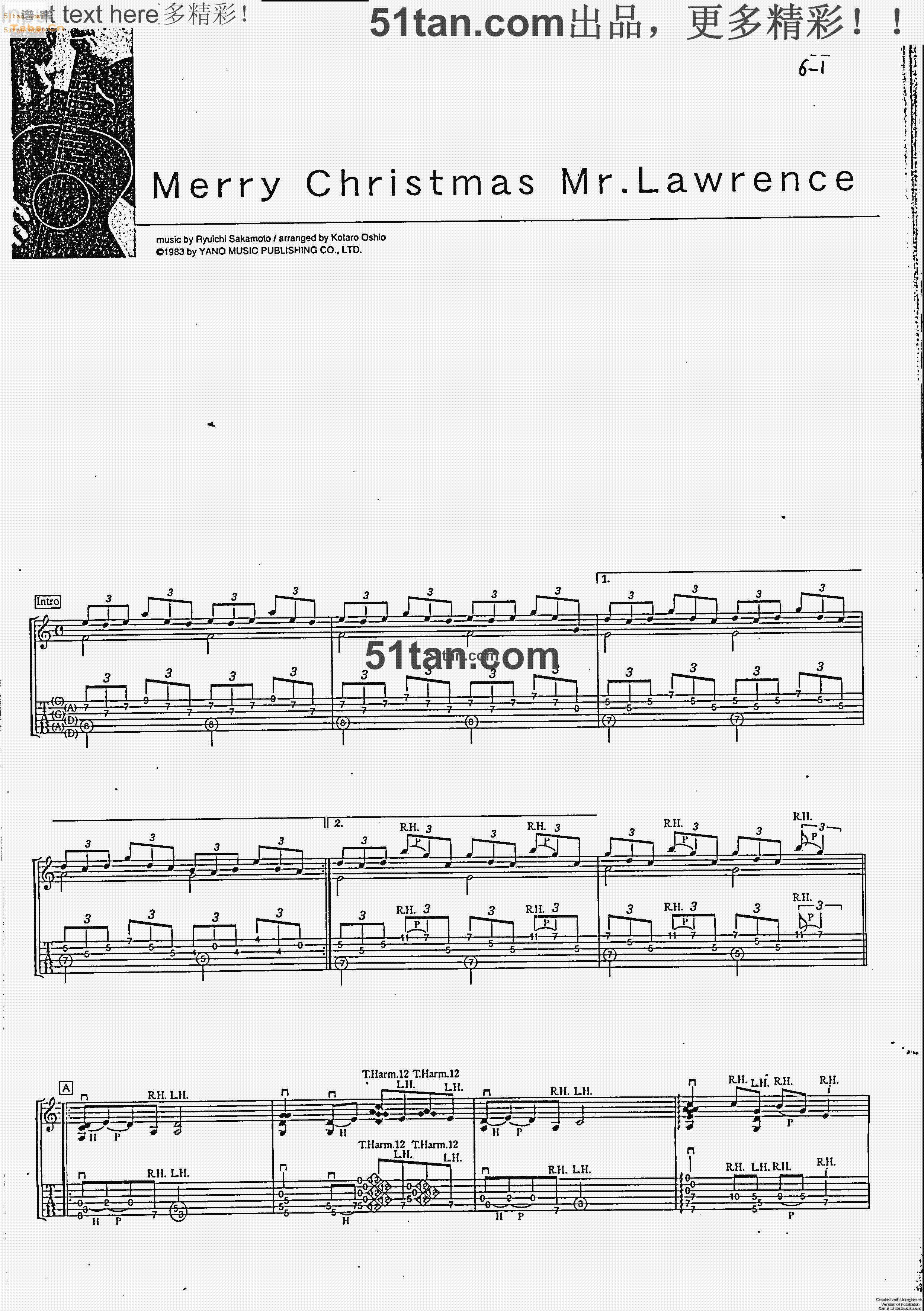 《MERRY CHRISTMAS MR.LAWRENCE 》吉他谱-C大调音乐网