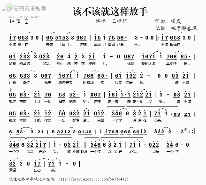 《该不该就这样放手——王梓诺（简谱）》吉他谱-C大调音乐网