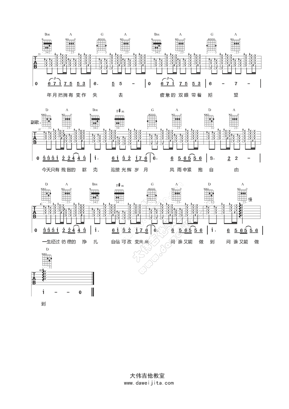 beyond 光辉岁月吉他谱 大伟吉他版-C大调音乐网