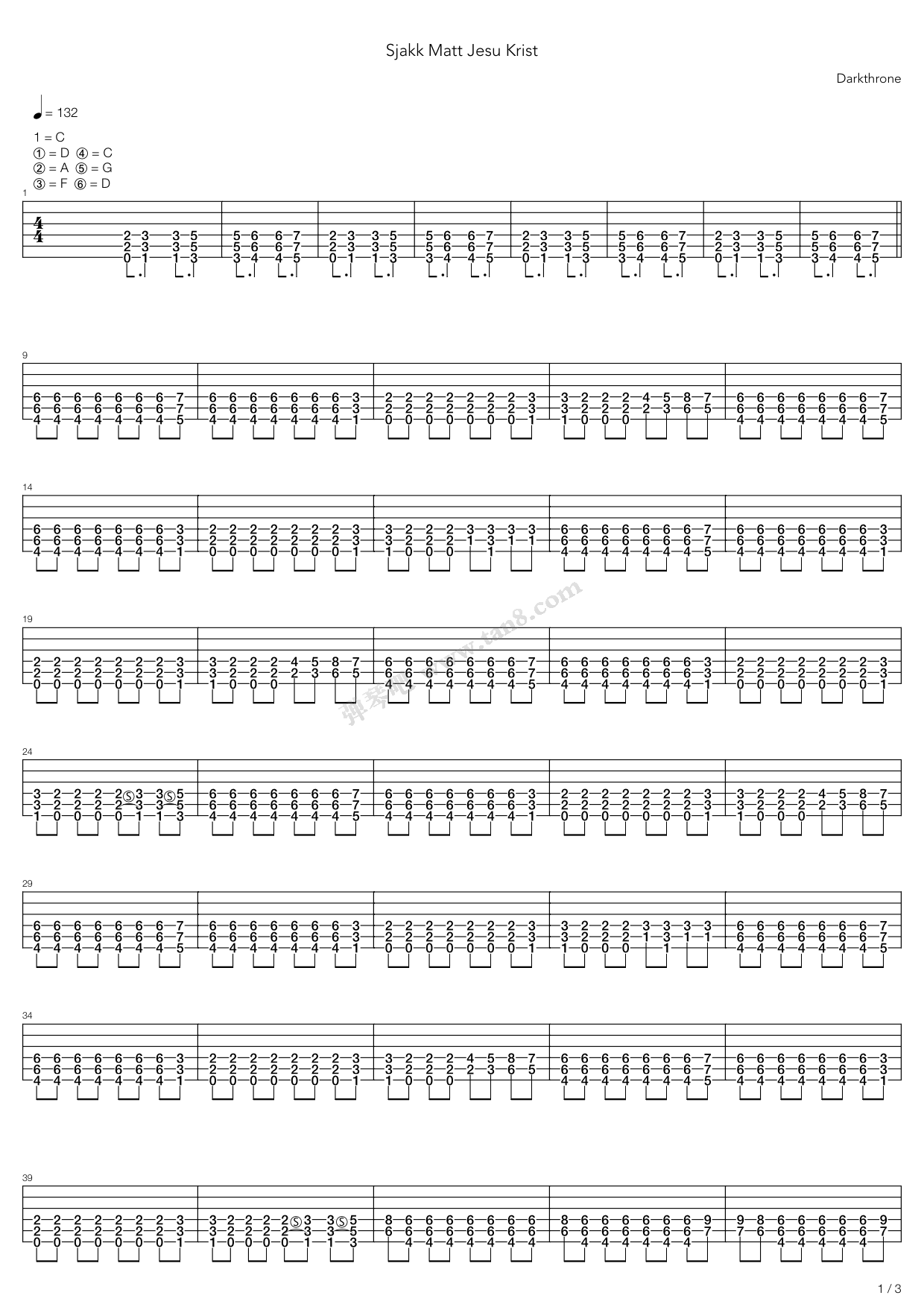 《Sjakk Matt Jesu Krist》吉他谱-C大调音乐网