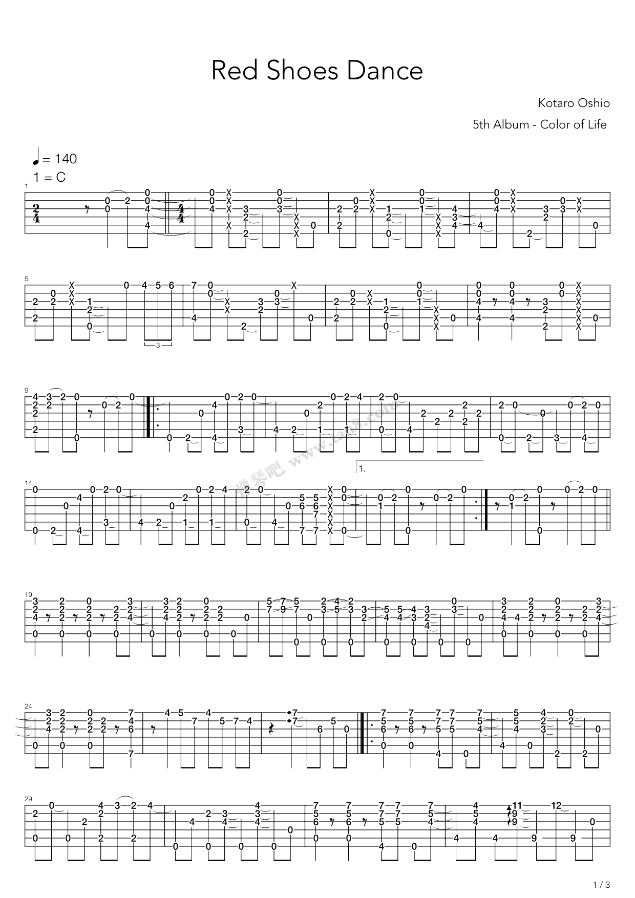 《Red Shoes Dance》吉他谱-C大调音乐网