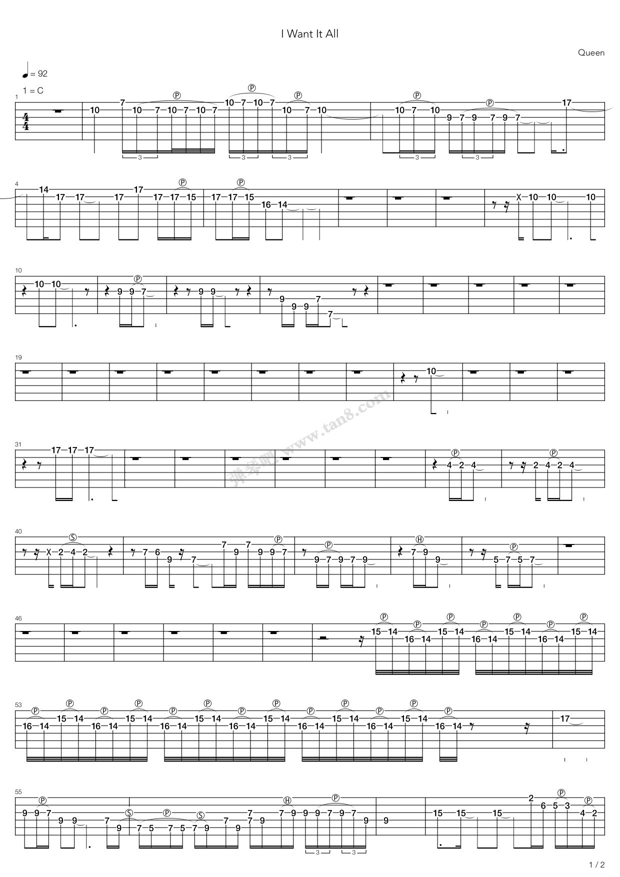《I Want It All》吉他谱-C大调音乐网