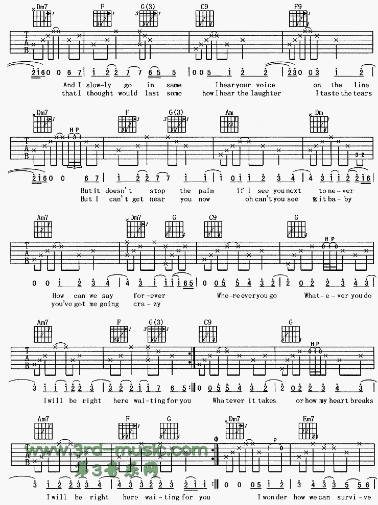 《Right Here Waiting(此情可待)》吉他谱-C大调音乐网