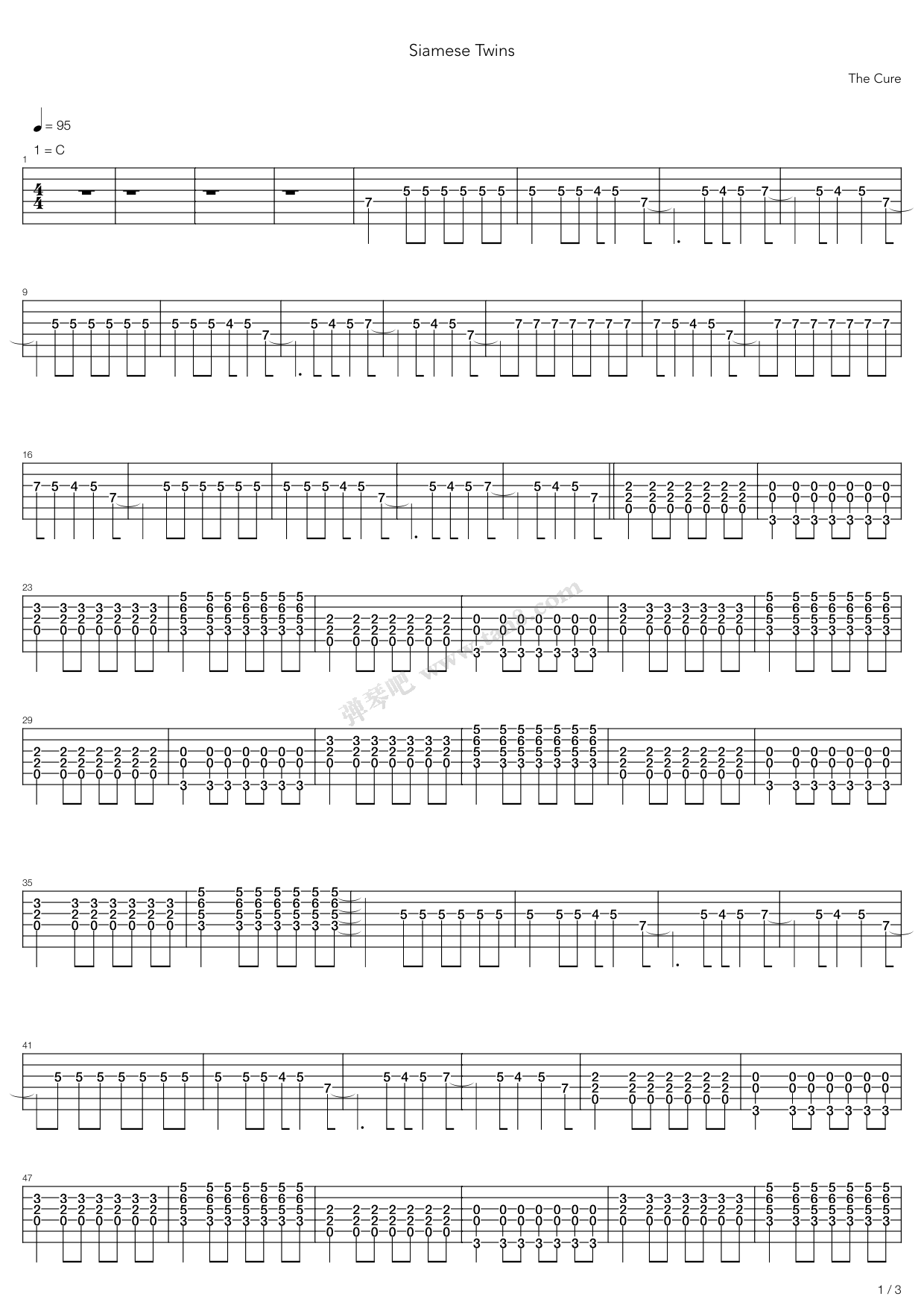 《Siamese Twins》吉他谱-C大调音乐网