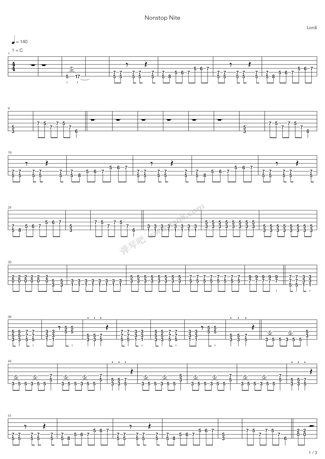 《Nonstop Nite》吉他谱-C大调音乐网