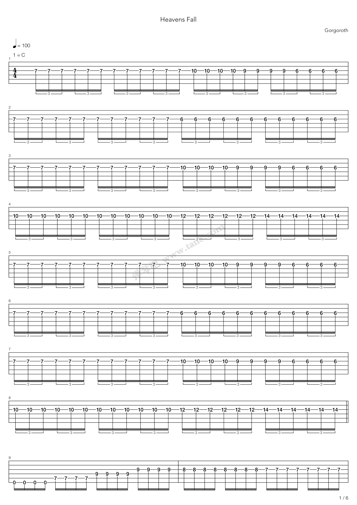 《Heavens Fall》吉他谱-C大调音乐网
