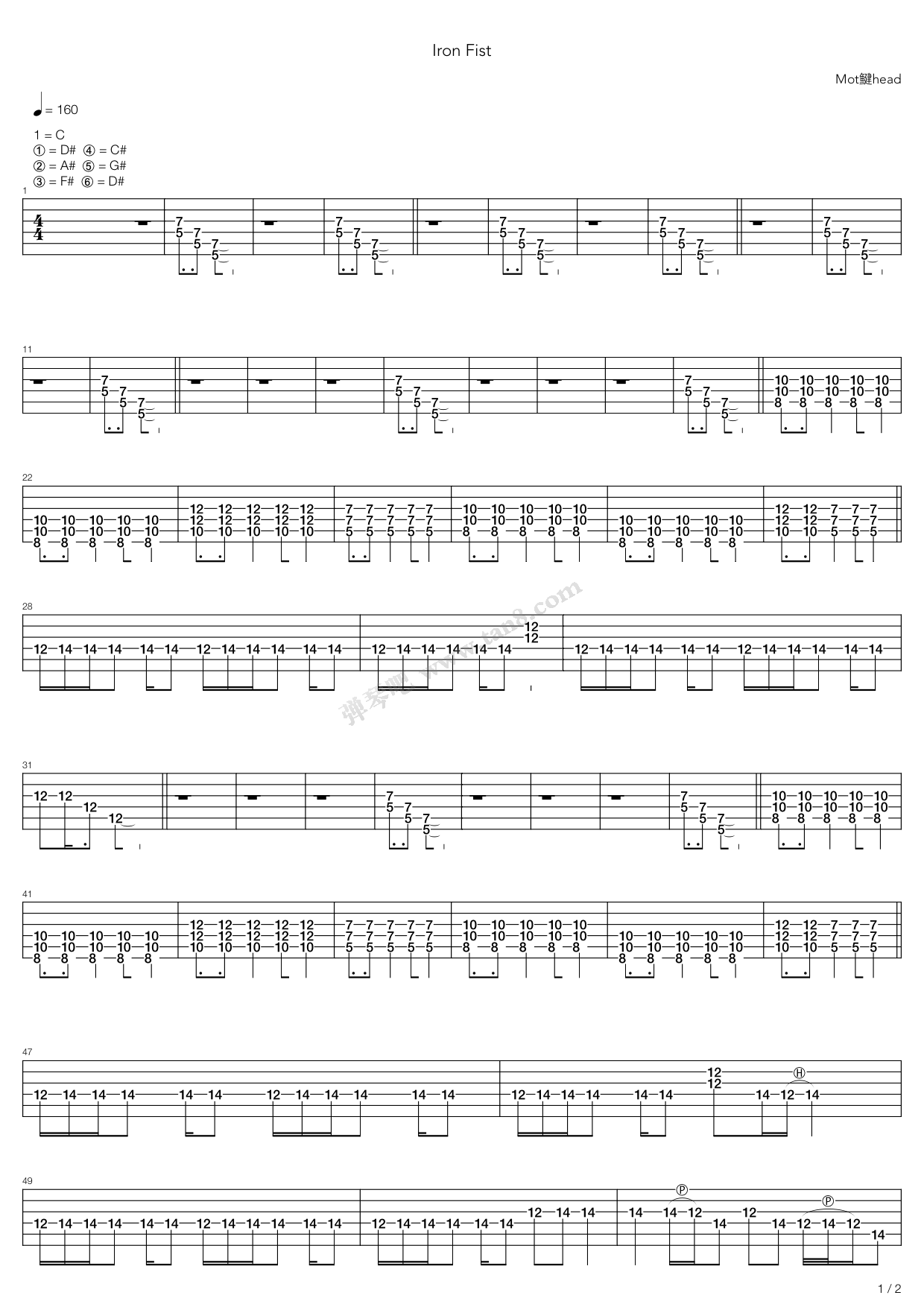 《Iron Fist》吉他谱-C大调音乐网