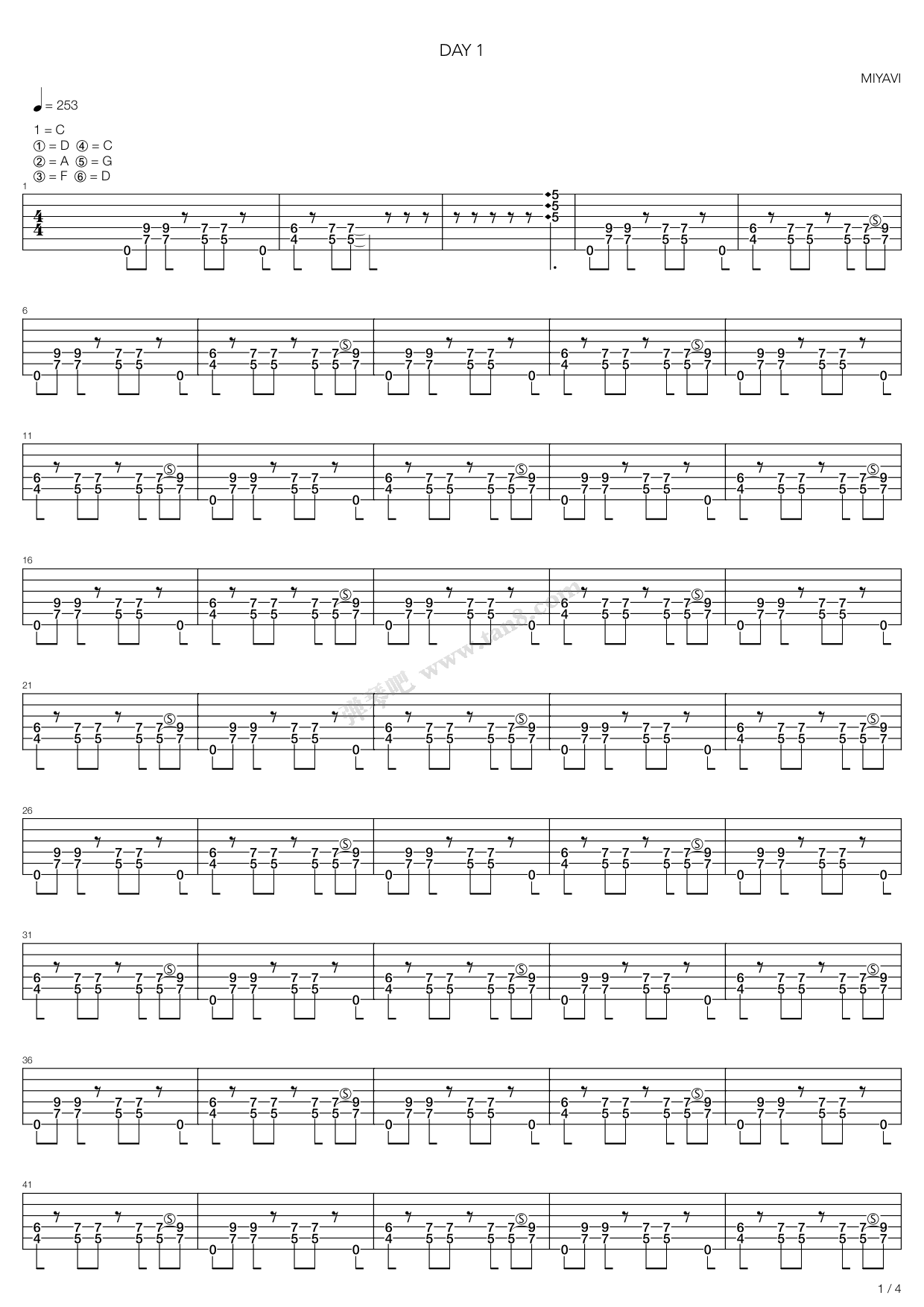 《Day 1》吉他谱-C大调音乐网