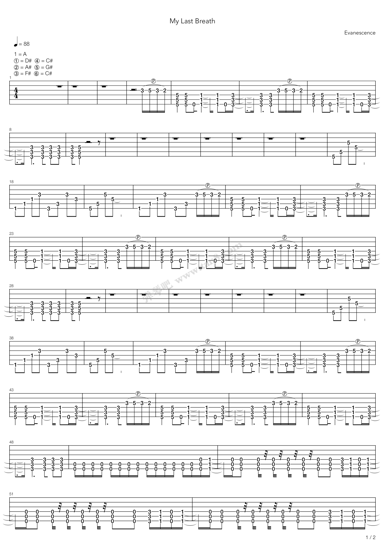《My Last Breath》吉他谱-C大调音乐网