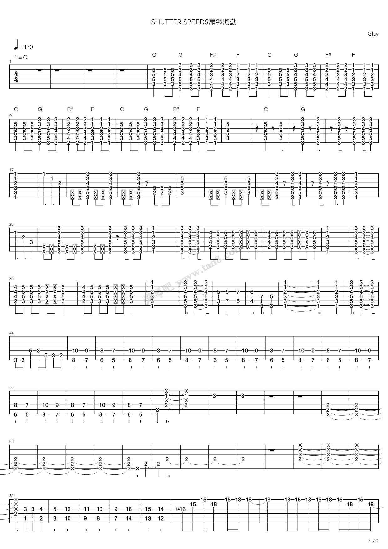 《Glay乐队- Shutter Speeds》吉他谱-C大调音乐网