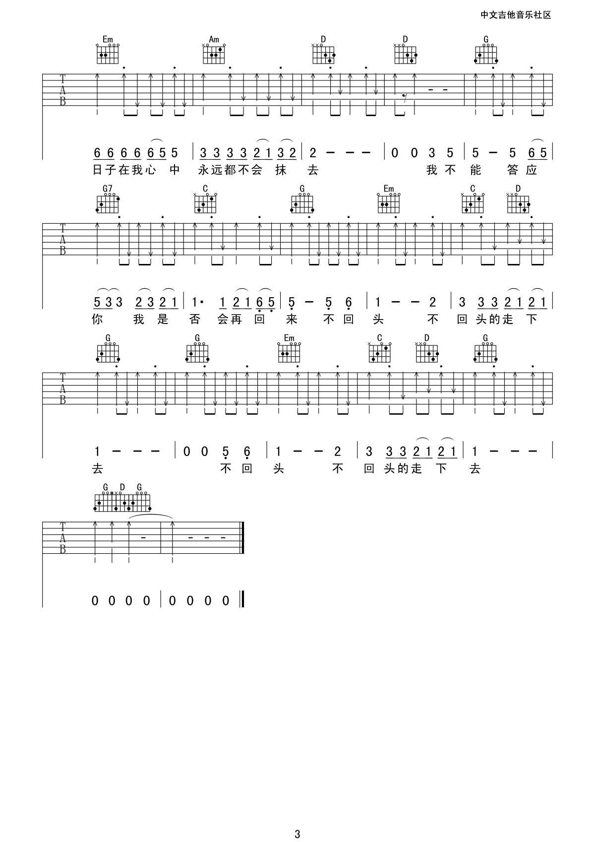 张震岳 再见吉他谱 扫弦版-C大调音乐网