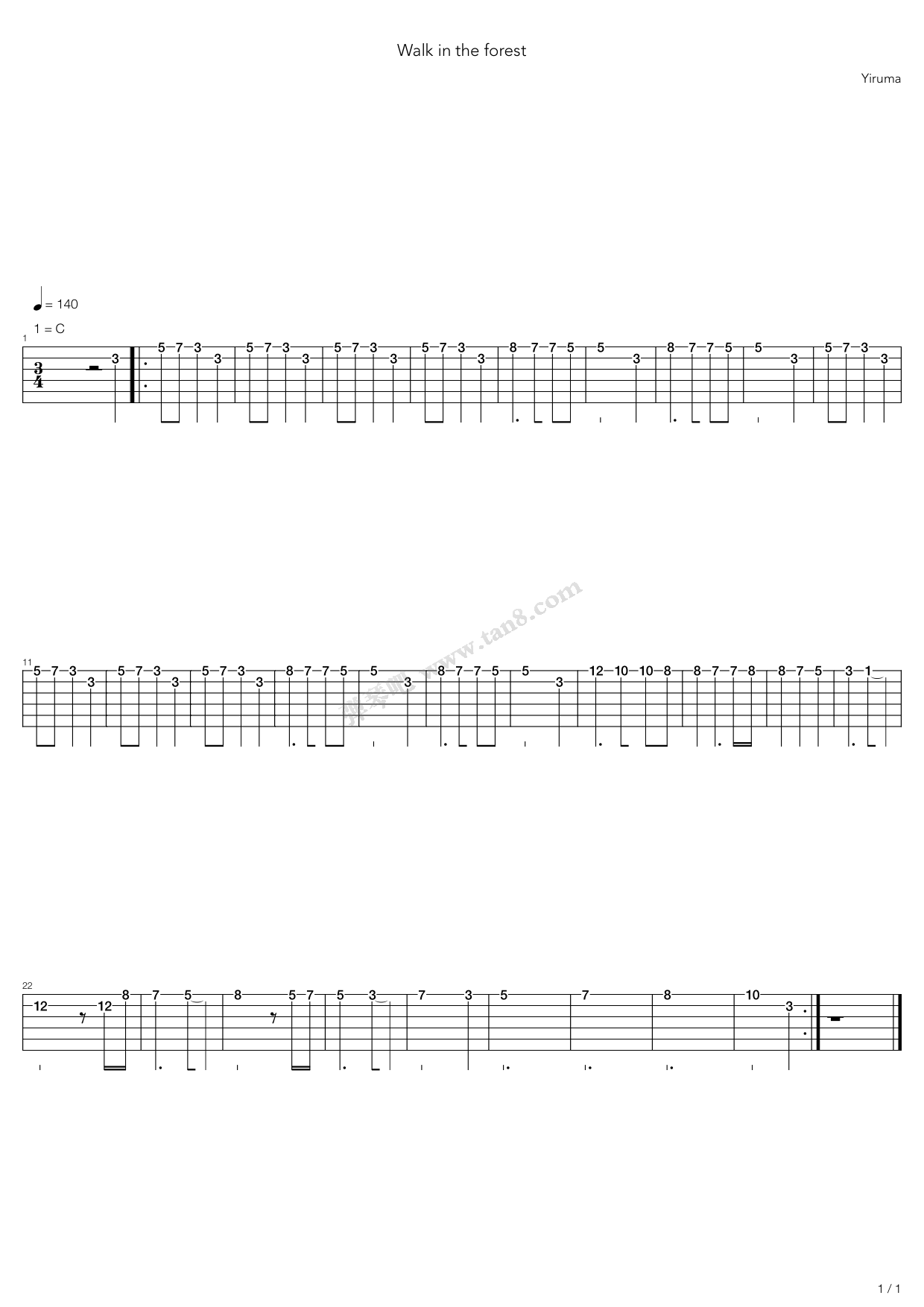 《Walk In The Forest》吉他谱-C大调音乐网