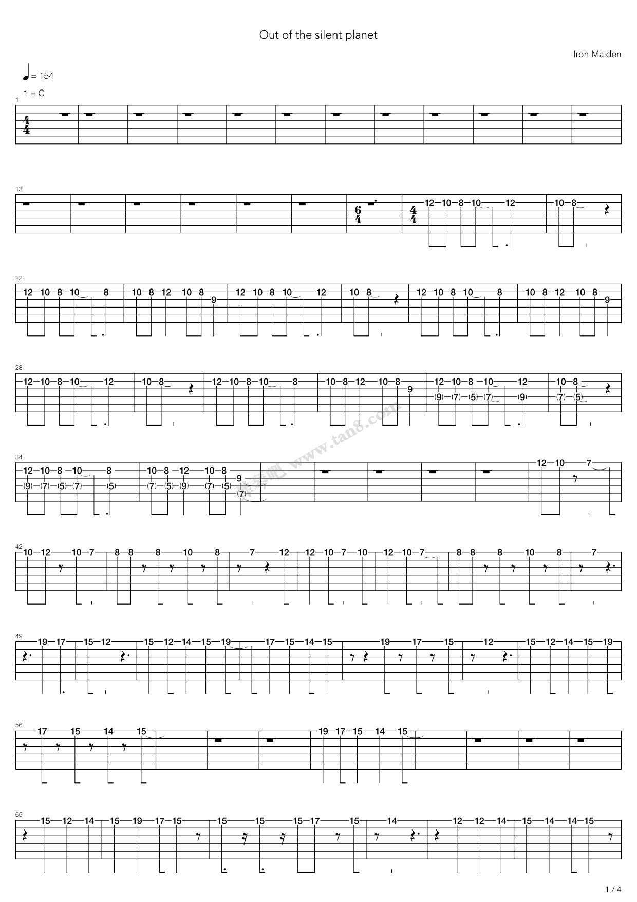 《Out Of The Silent Planet》吉他谱-C大调音乐网