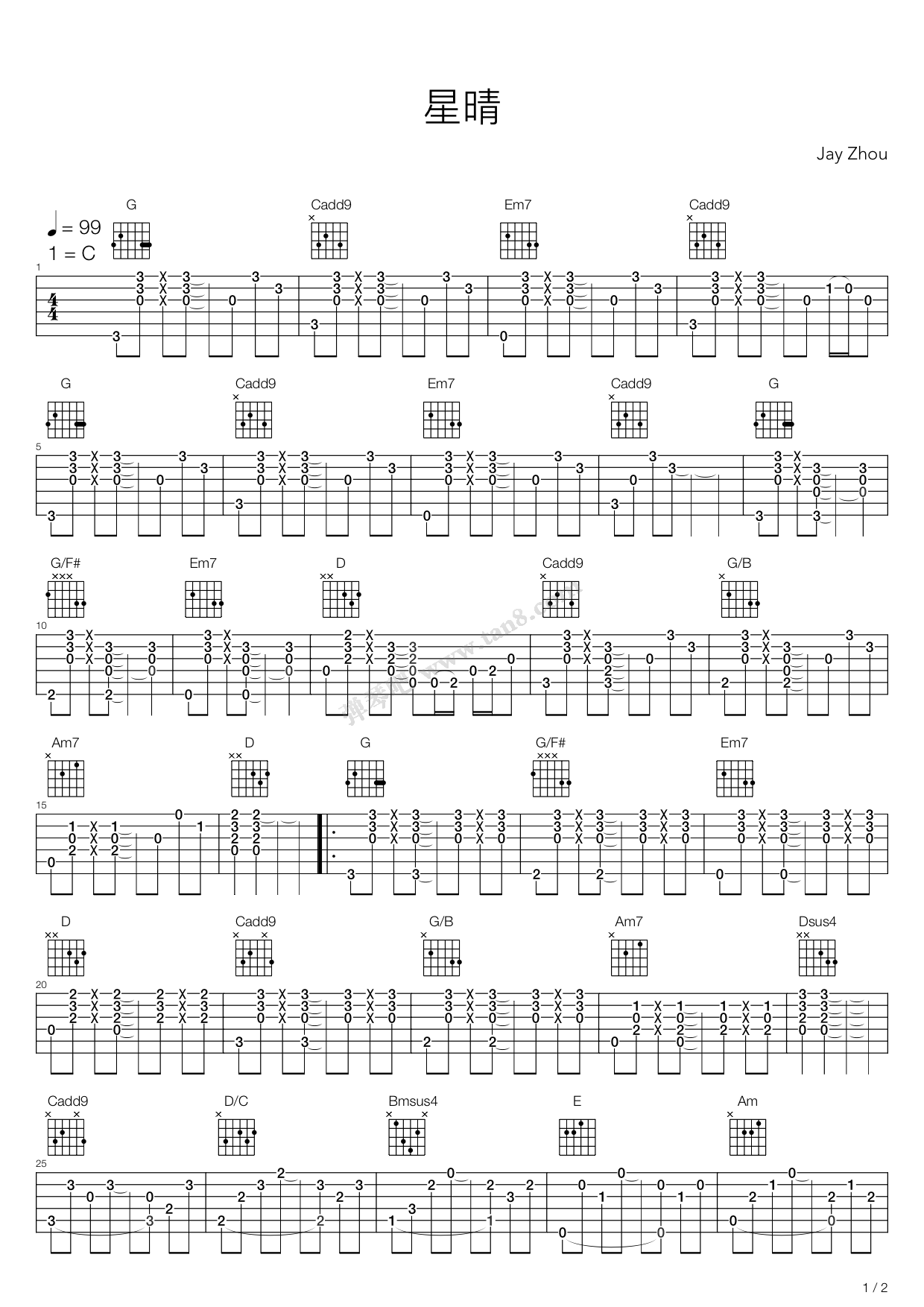 《星晴》吉他谱-C大调音乐网