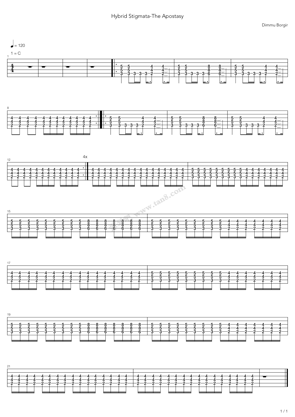 《Hybrid Stigmata-the Apostasy》吉他谱-C大调音乐网