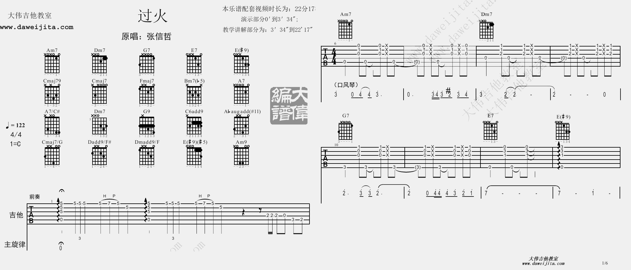 《张信哲《过火》吉他弹唱教学_波萨诺瓦版》吉他谱-C大调音乐网