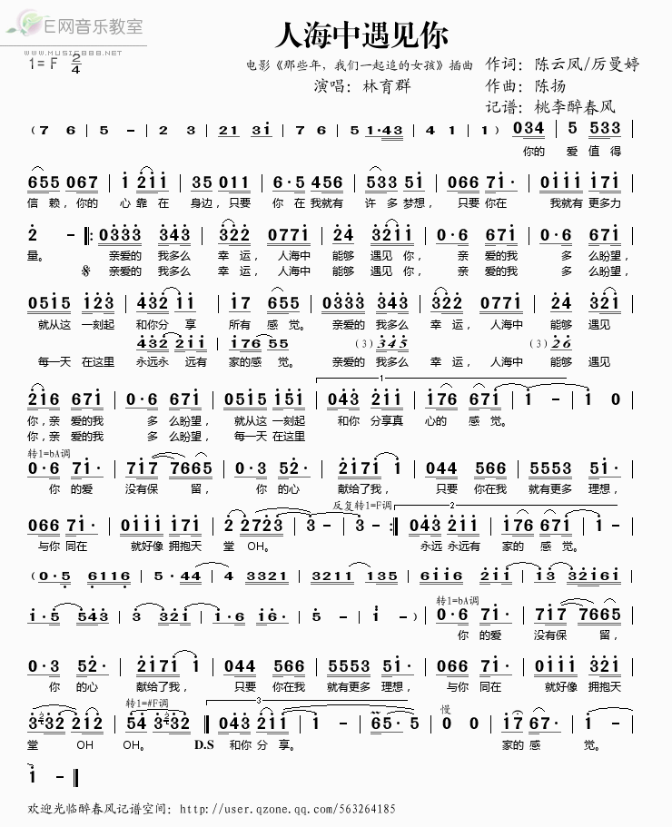 《人海中遇见你（电影《那些年，我们一起追的女孩》插曲）——林育群（简谱）》吉他谱-C大调音乐网