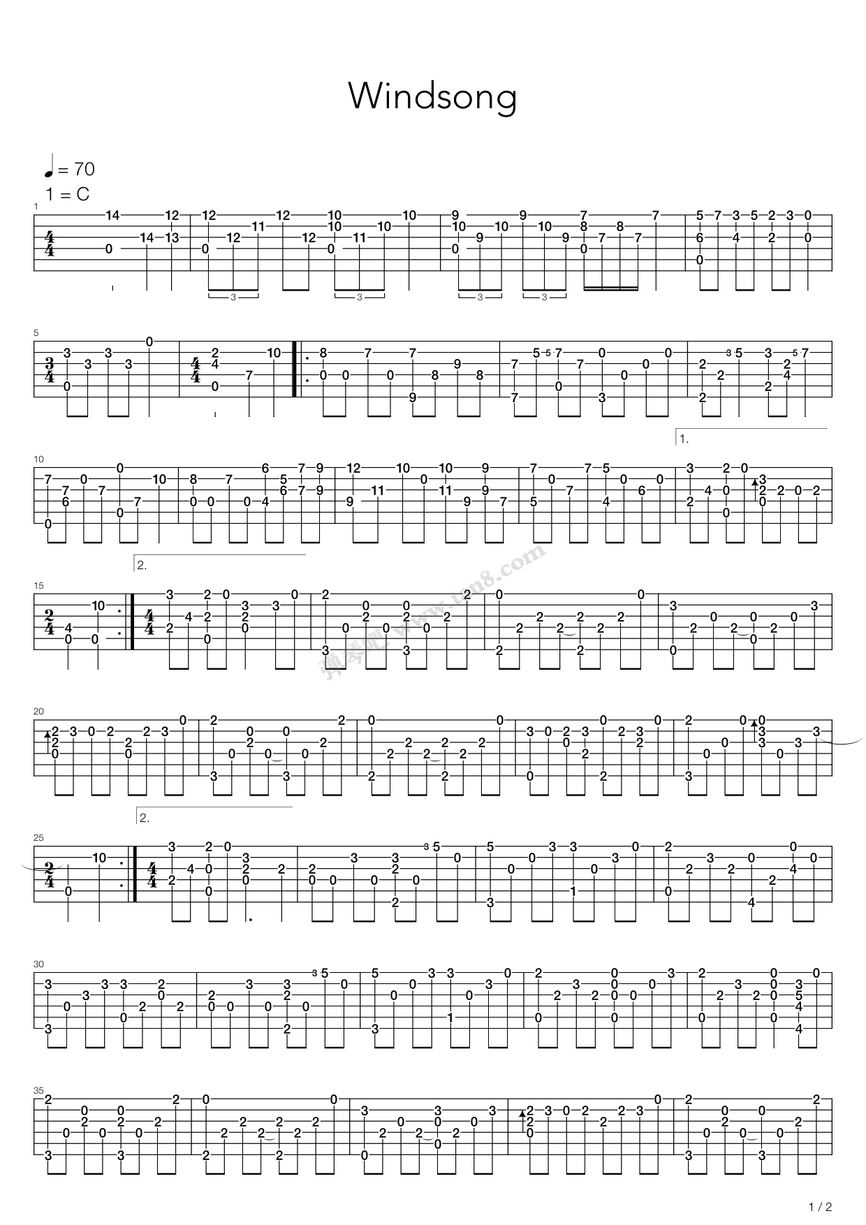 《风の诗(风之诗 Wind Song)》吉他谱-C大调音乐网