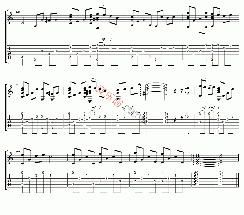 《周杰伦《彩虹(指弹版)》》吉他谱-C大调音乐网