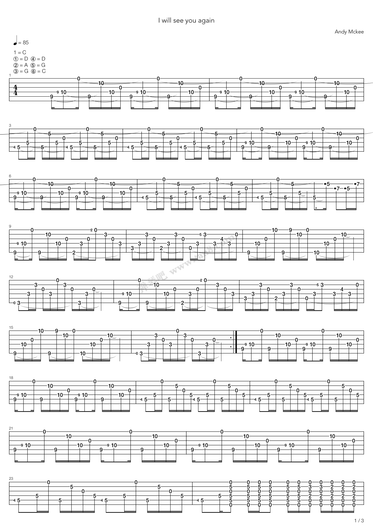 《I Will See You Again》吉他谱-C大调音乐网
