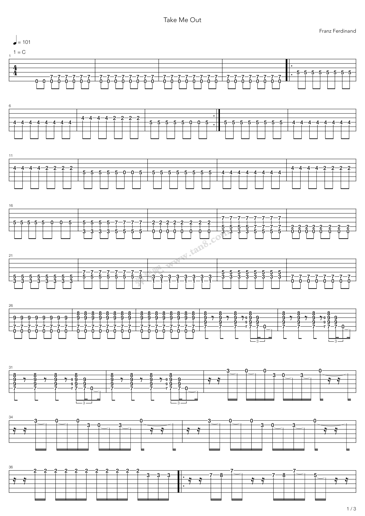 《Take Me Out》吉他谱-C大调音乐网