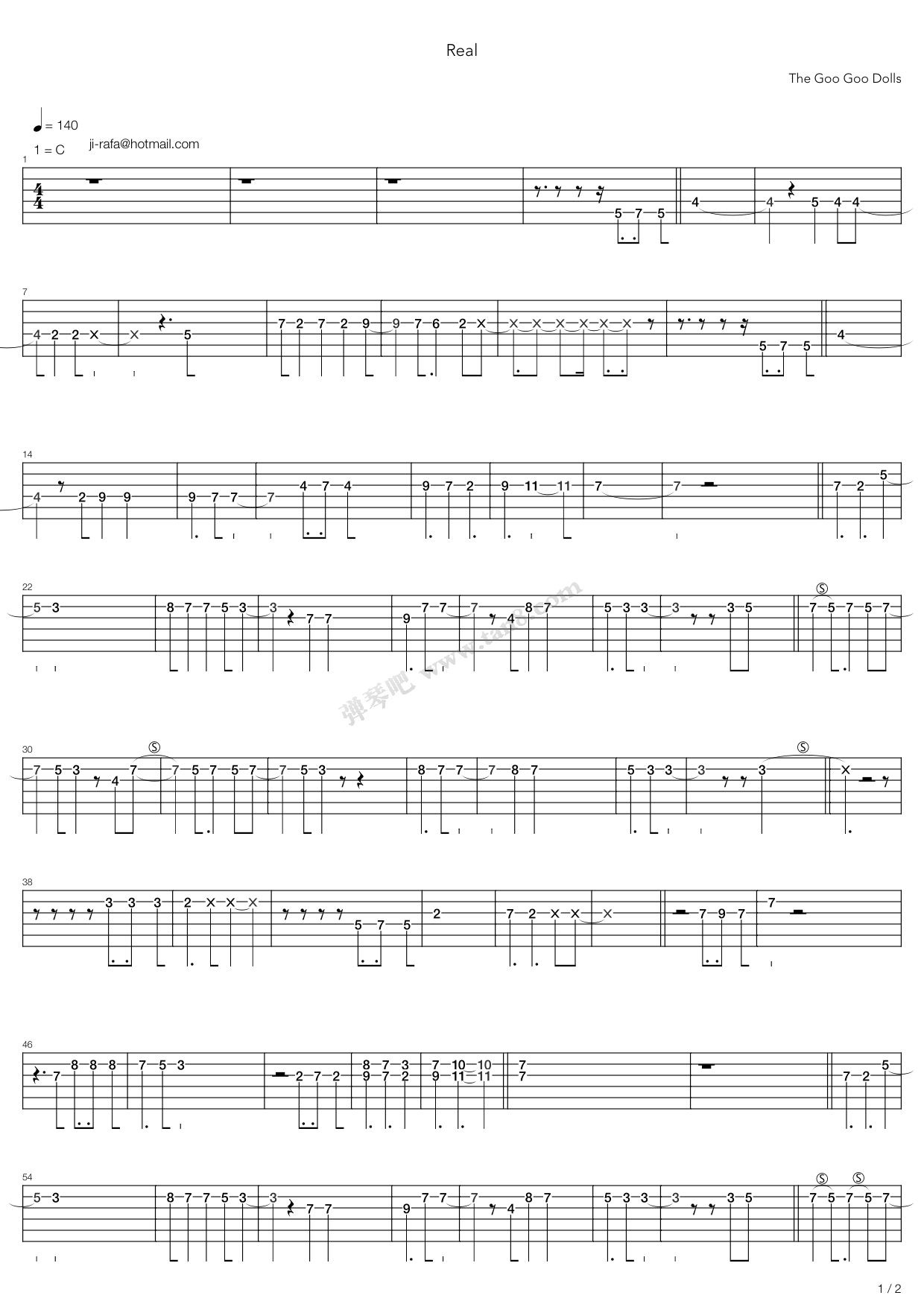 《Real》吉他谱-C大调音乐网