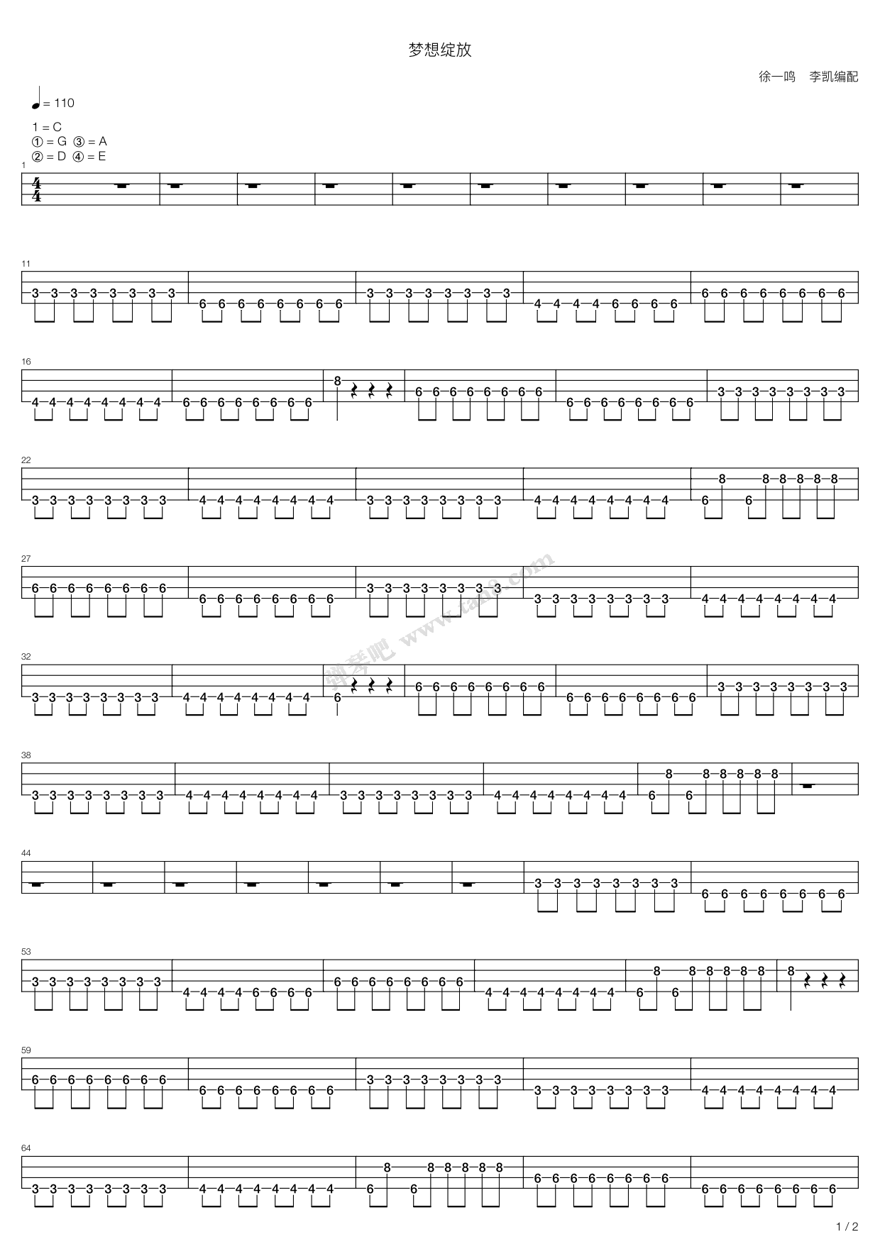 《梦想绽放》吉他谱-C大调音乐网