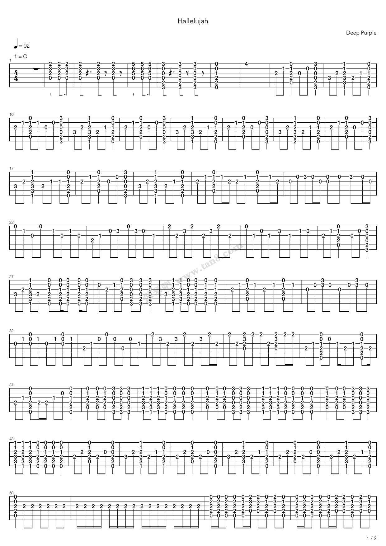 《Hallelujah》吉他谱-C大调音乐网