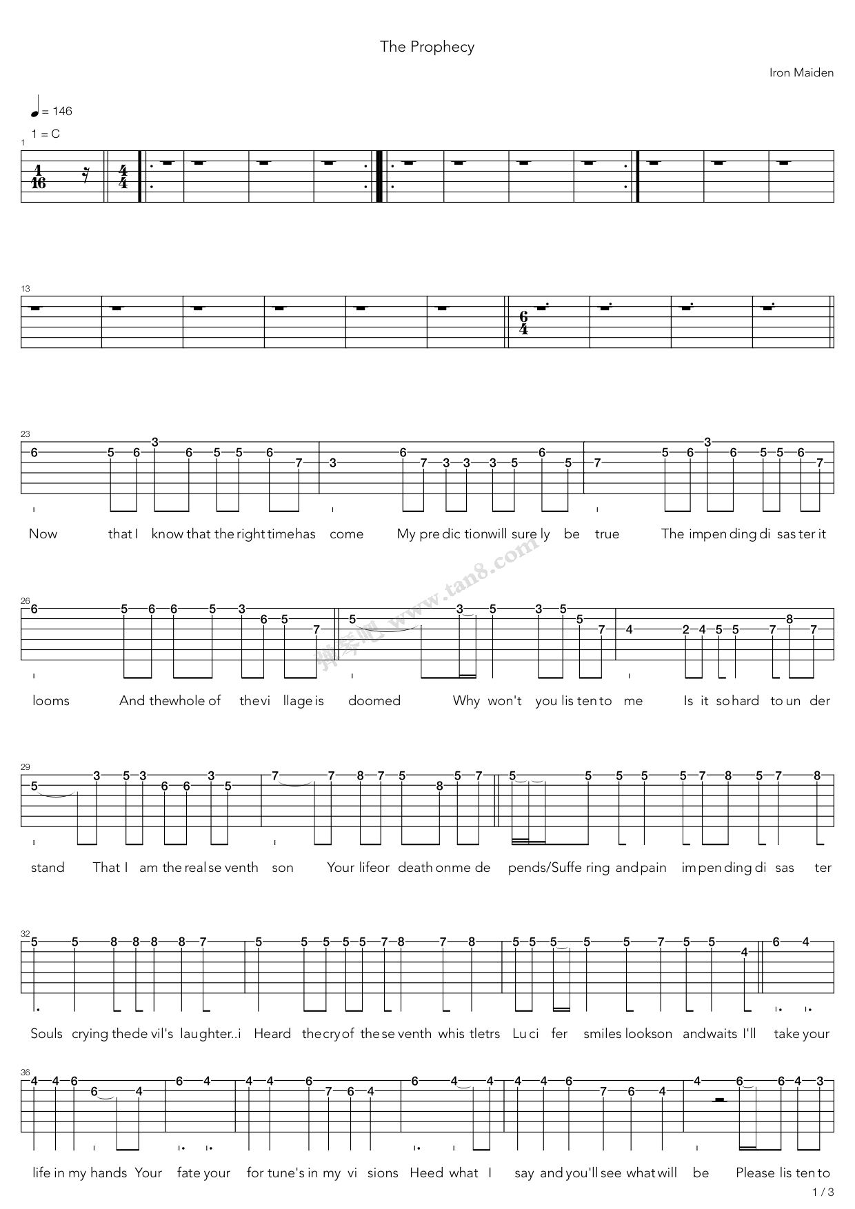 《The Prophecy》吉他谱-C大调音乐网