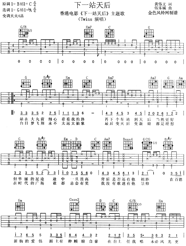 《下一站天后(同名电影主题歌)吉他谱--Twins》吉他谱-C大调音乐网