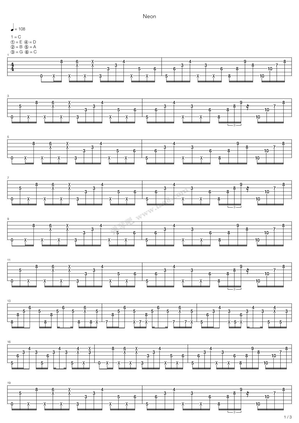 《Neon》吉他谱-C大调音乐网