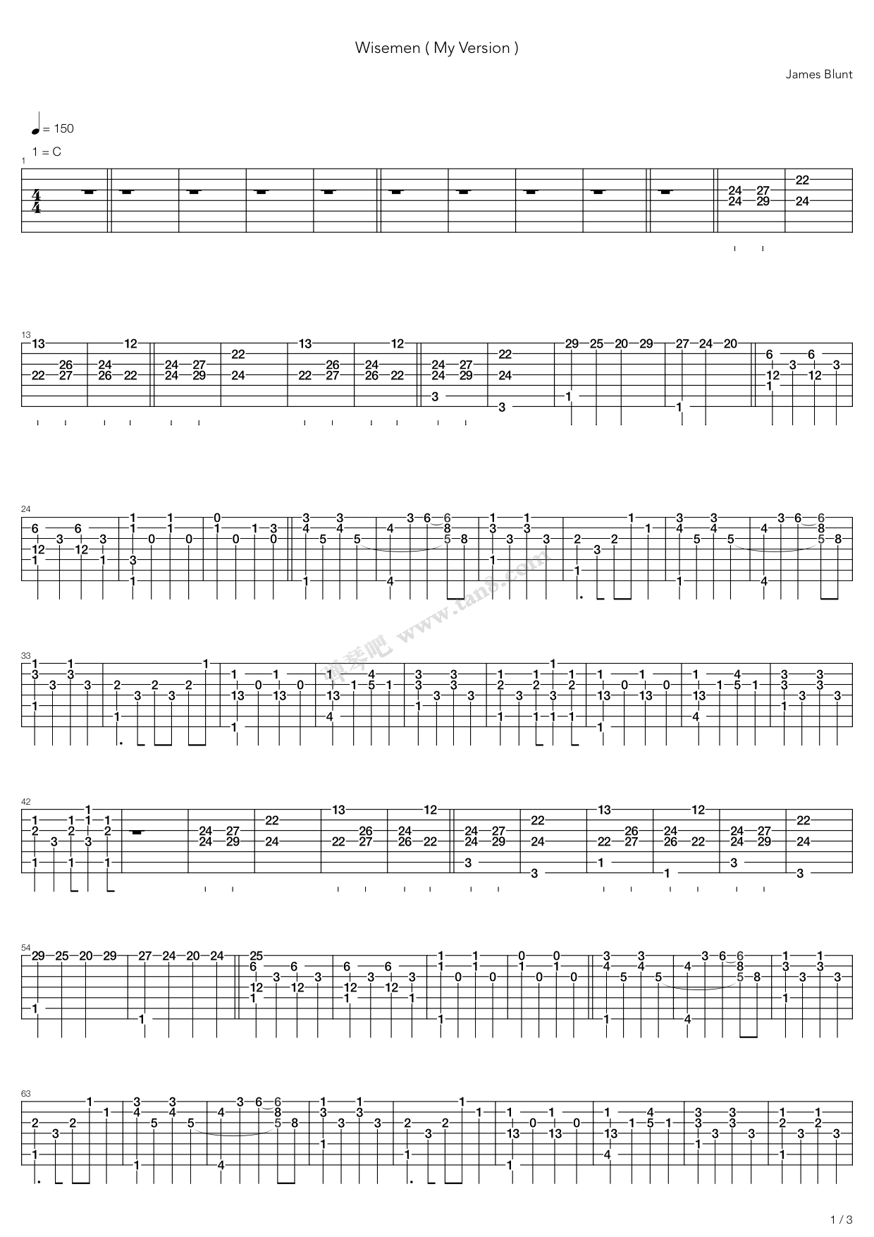 《Wiseman》吉他谱-C大调音乐网