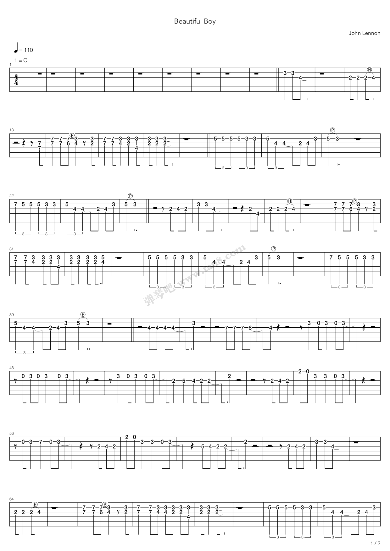 《Beautiful Boy》吉他谱-C大调音乐网