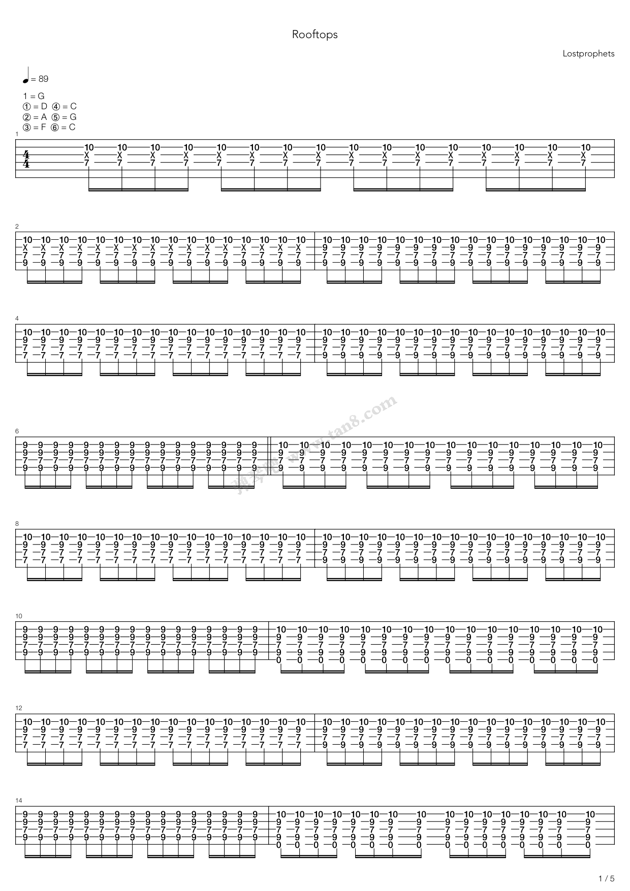 《Rooftops》吉他谱-C大调音乐网