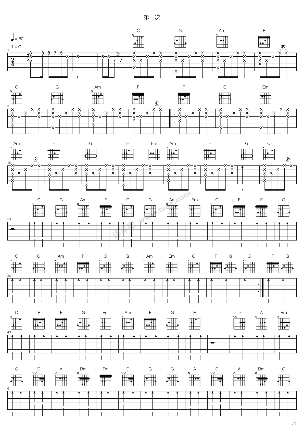 《第一次》吉他谱-C大调音乐网