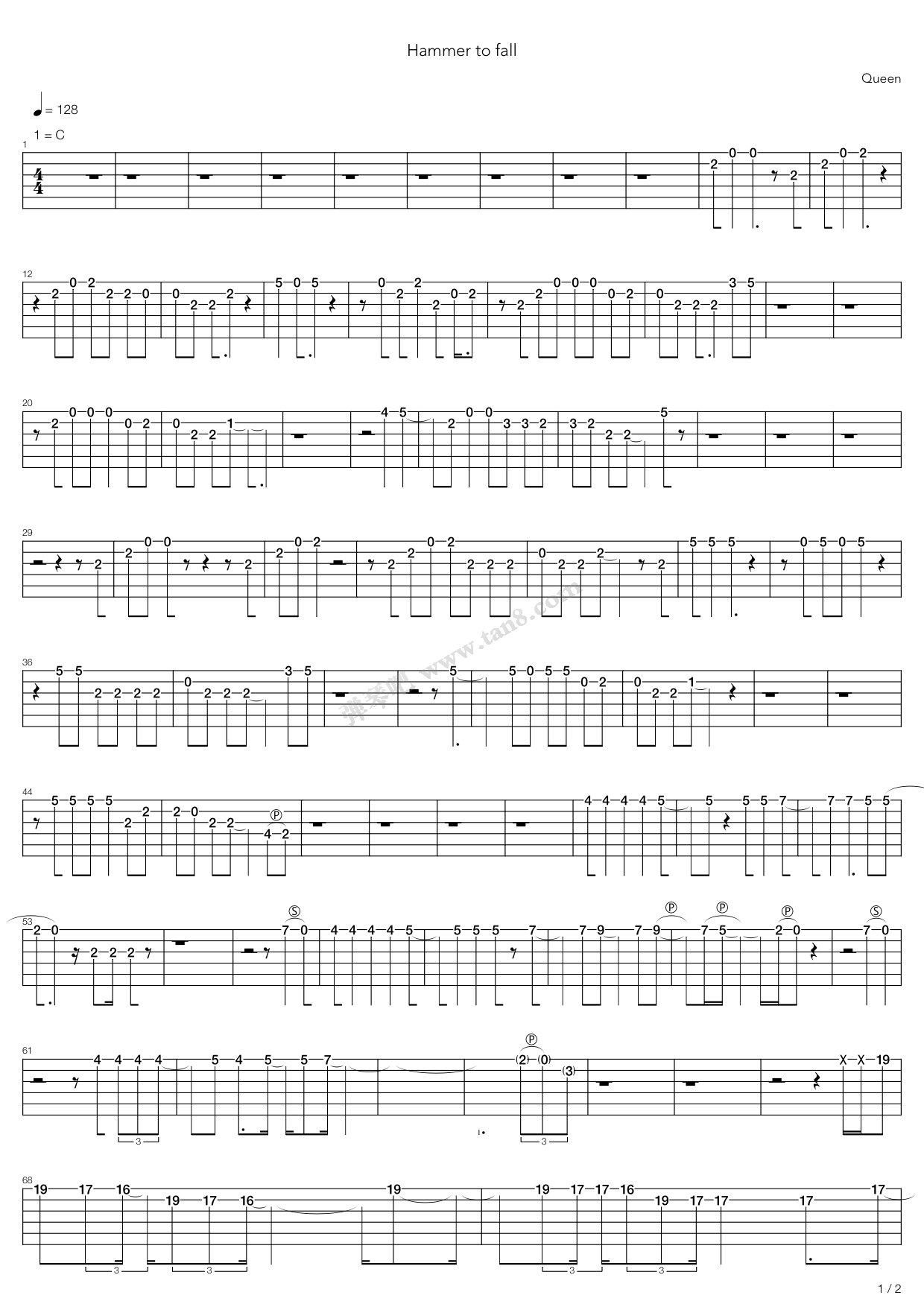 《Hammer To Fall》吉他谱-C大调音乐网