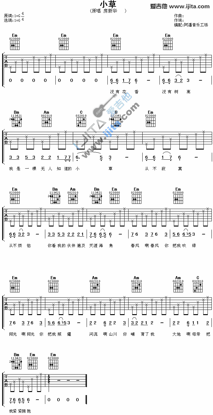 《小草》吉他谱-C大调音乐网