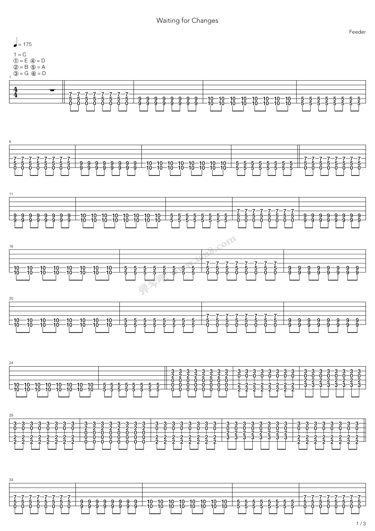 《Waiting For Changes》吉他谱-C大调音乐网