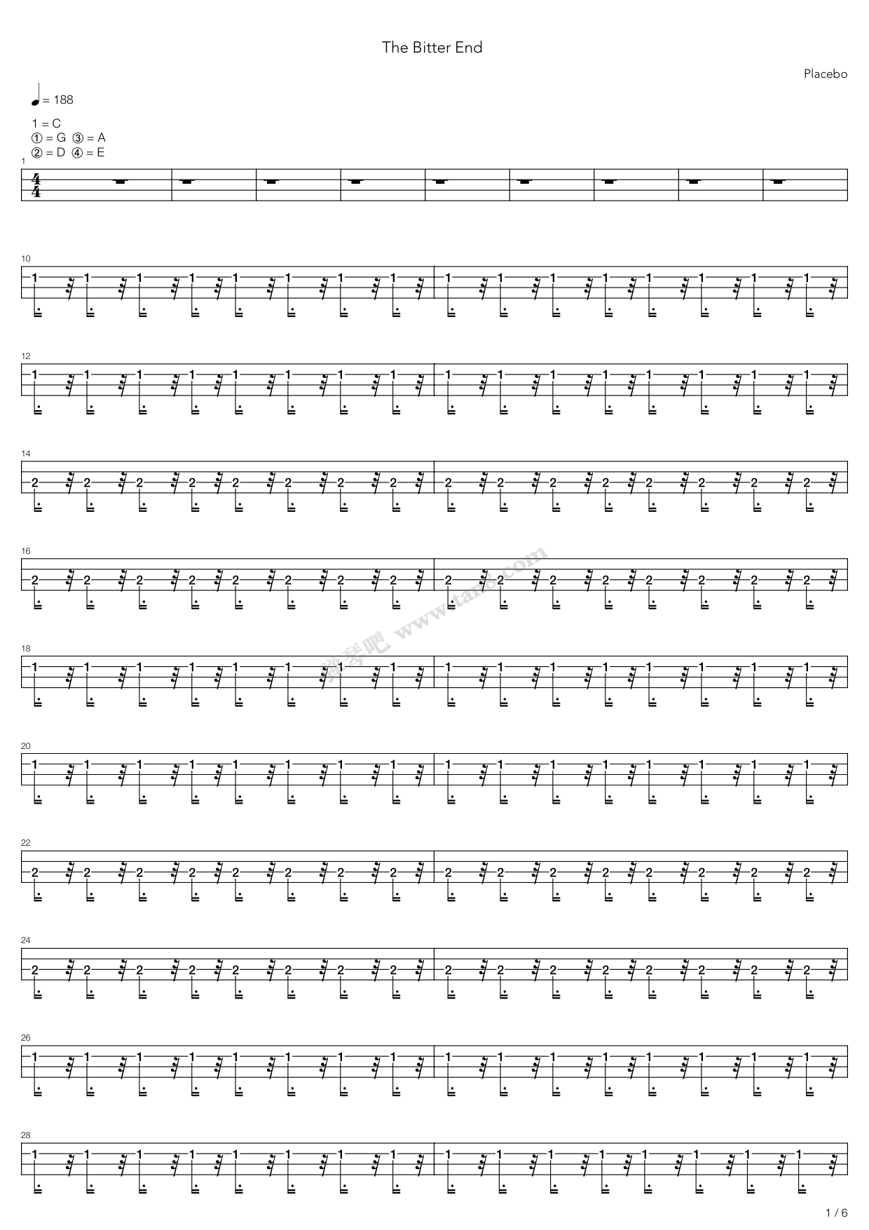 《The Bitter End》吉他谱-C大调音乐网