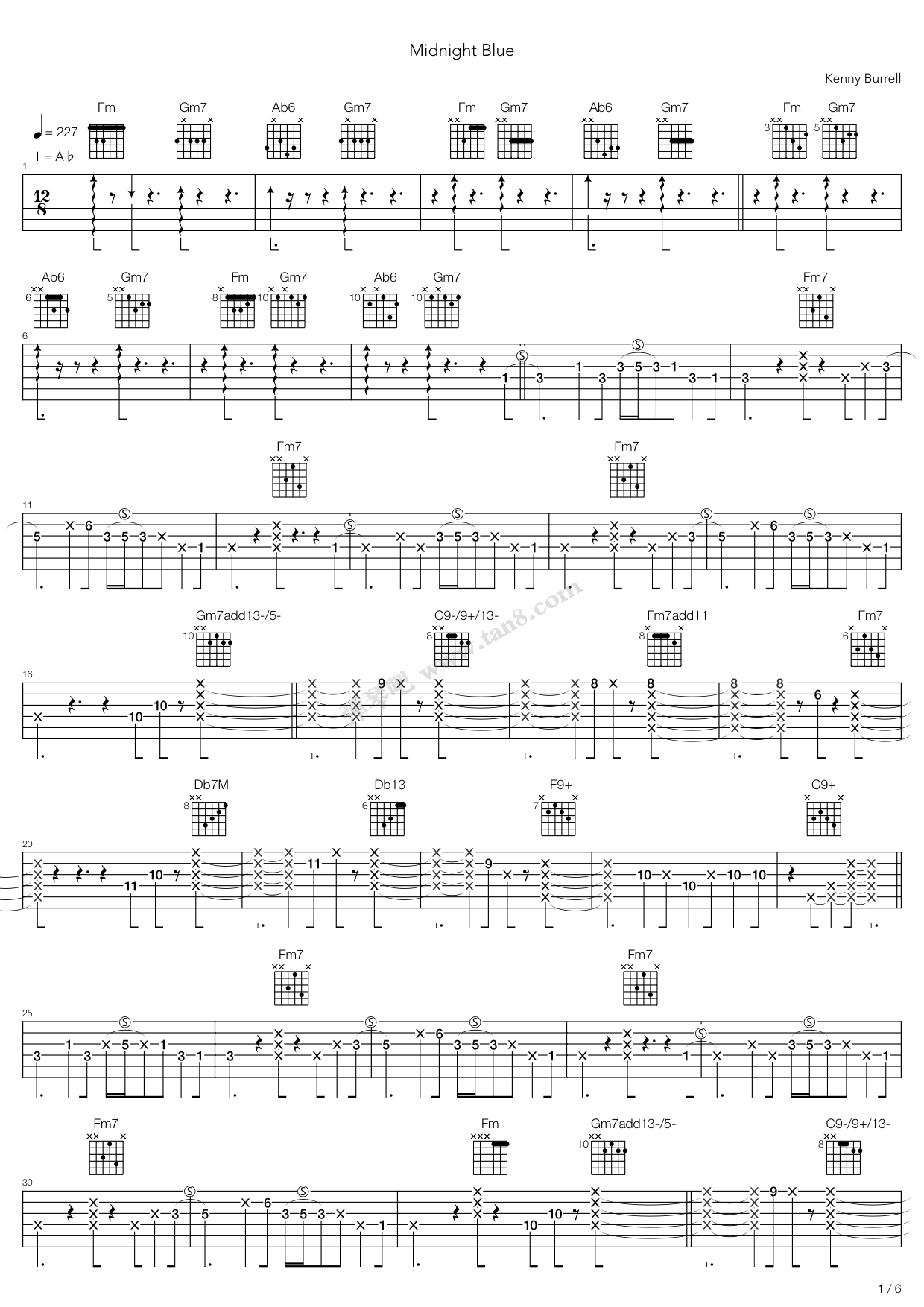 《Midnight Blue》吉他谱-C大调音乐网