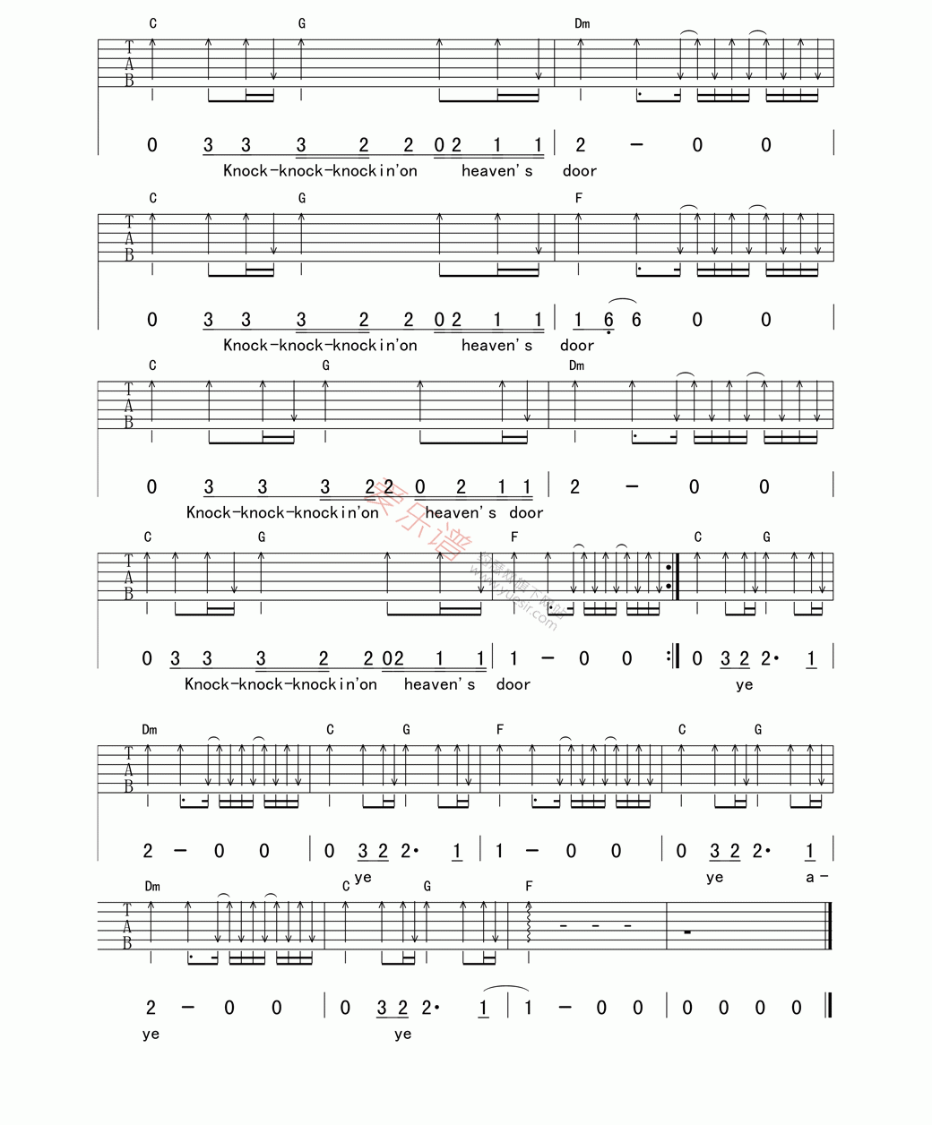 《Avril Lavigne(艾薇儿)《Knocking On Heaven Door》》吉他谱-C大调音乐网