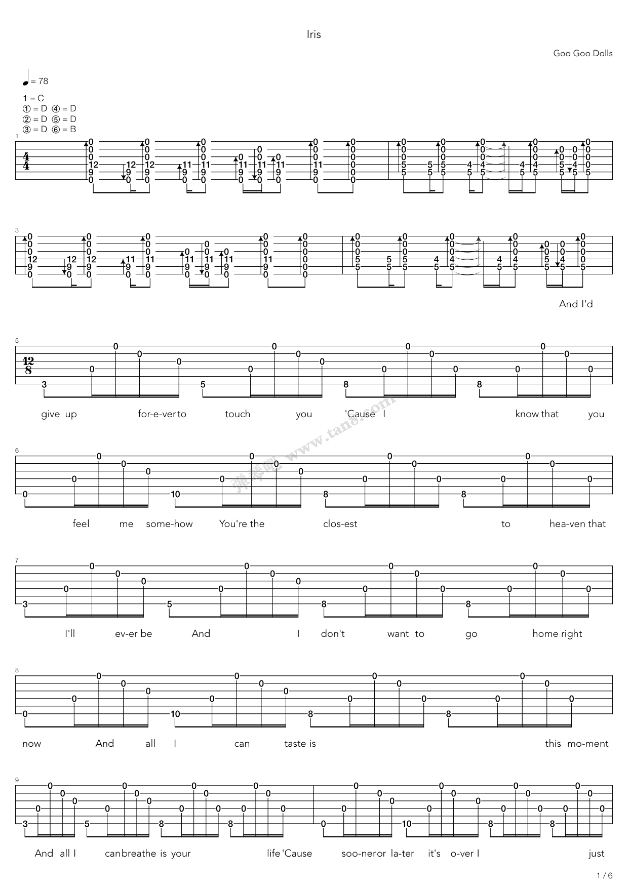 《Iris》吉他谱-C大调音乐网