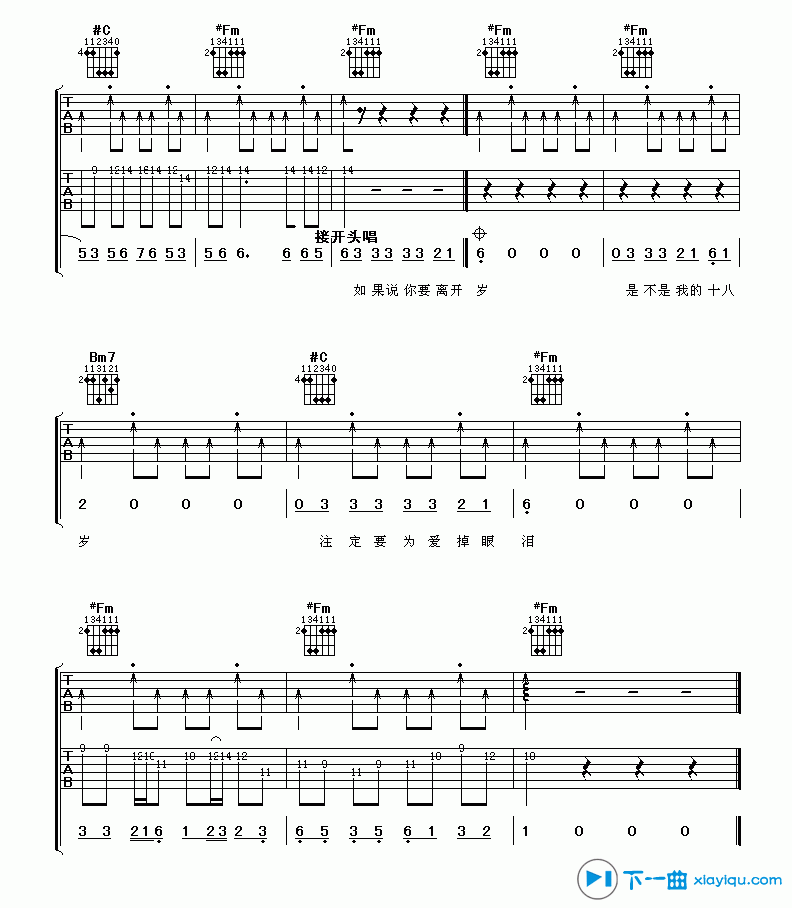 《爱的初体验吉他谱B调_张震岳爱的初体验六线谱》吉他谱-C大调音乐网