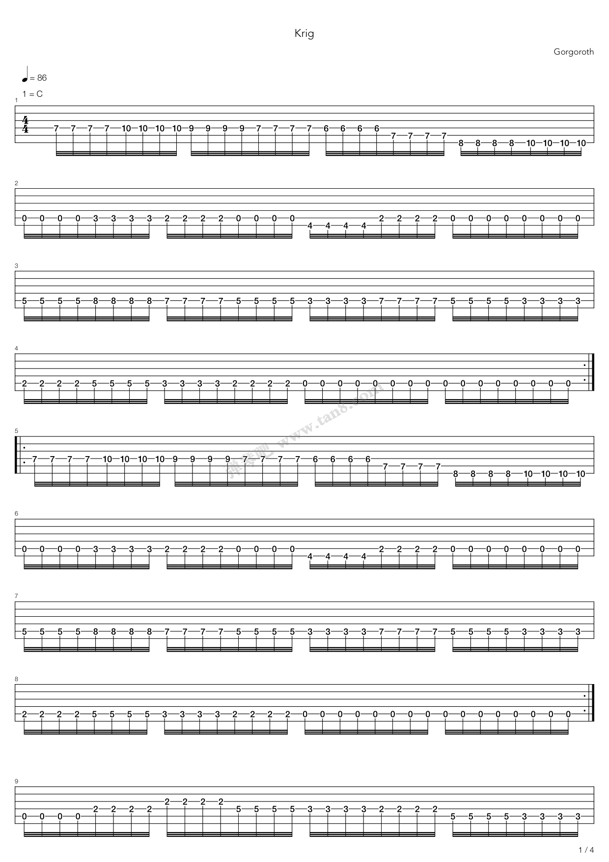 《Krig》吉他谱-C大调音乐网