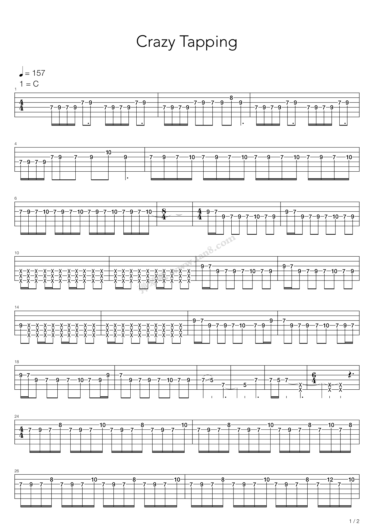 《点弦练习 - Crazy Tapping》吉他谱-C大调音乐网