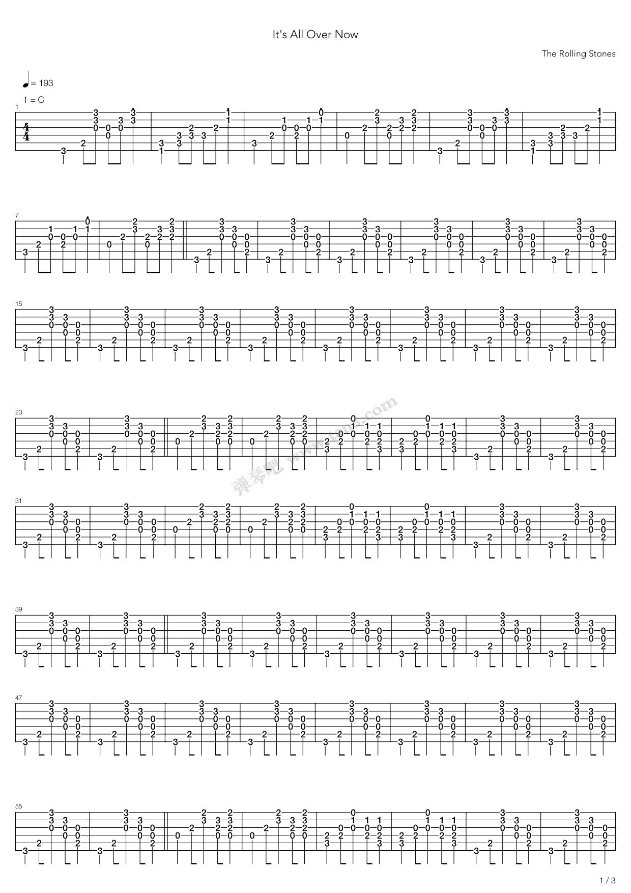 《Its All Over Now》吉他谱-C大调音乐网