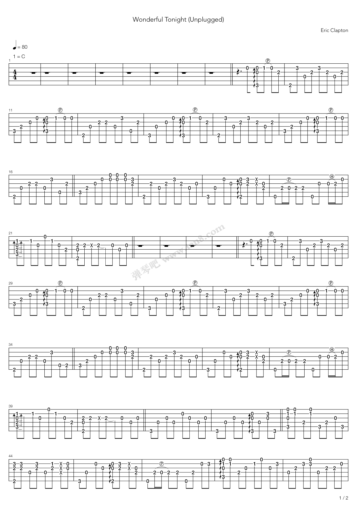 《Wonderful Tonight》吉他谱-C大调音乐网