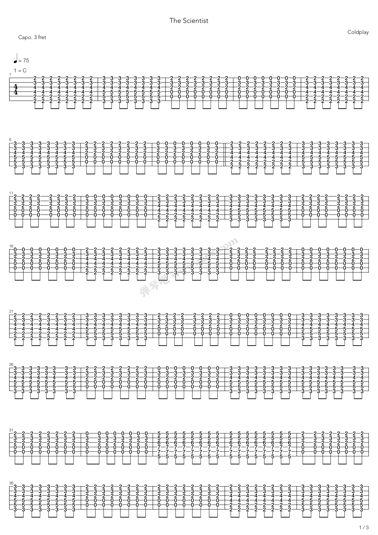 《The Scientist》吉他谱-C大调音乐网