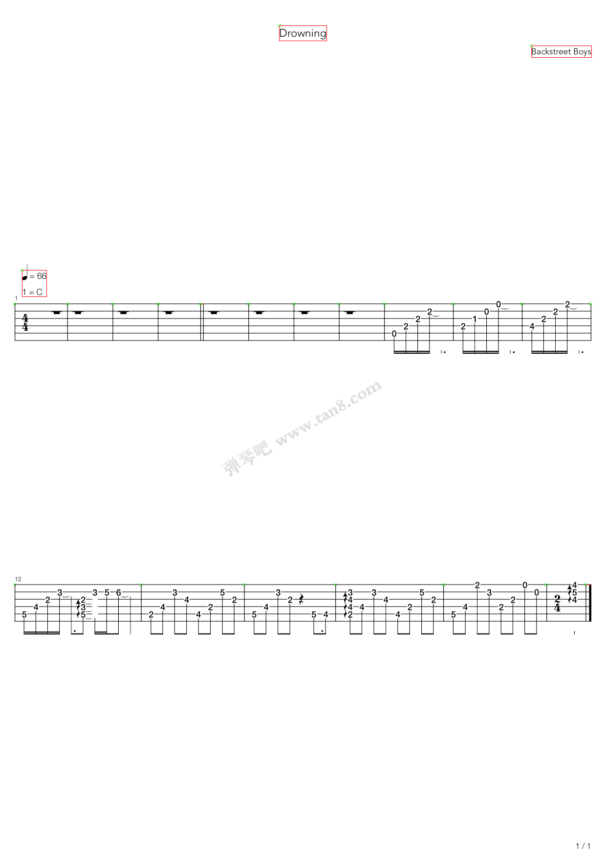 《Drowning》吉他谱-C大调音乐网